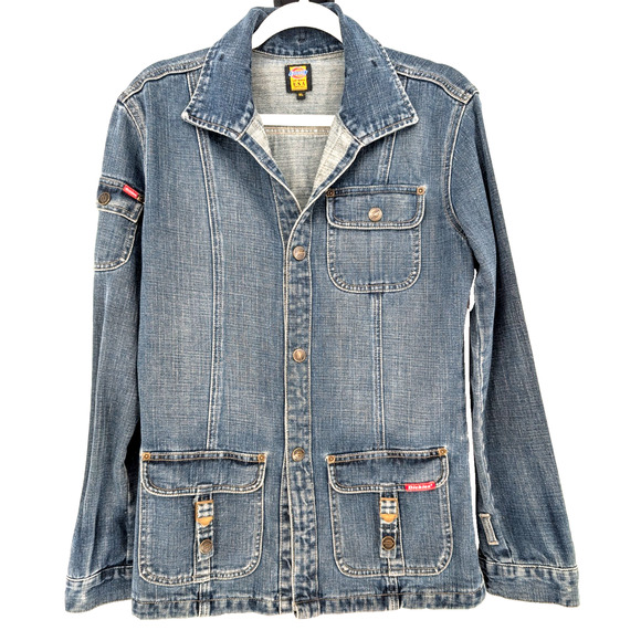 VTG 90s Y2K Dickies Womens Denim Cargo Chore Trucker Jacket Utility Barn XL - Picture 1 of 7